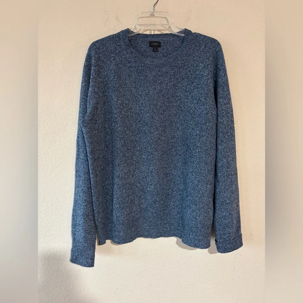 J. Crew Men’s 100% LambsWool Knit Blue Ivory Crew Neck Long Sleeve Sweater Sz L